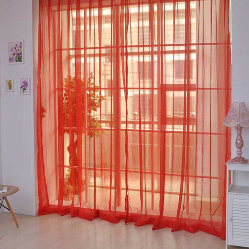 2 cái. Sheer Voile Cửa Sổ Bảng Điều Khiển rèm cửa DRAP Đỏ (Quốc Tế)