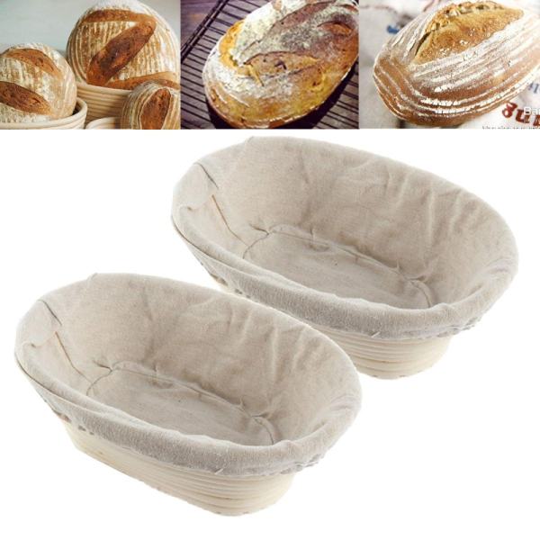 2Pcs Handmade Oval Banneton Brotform Bread Dough Rising Proofing Rattan Basket - intl