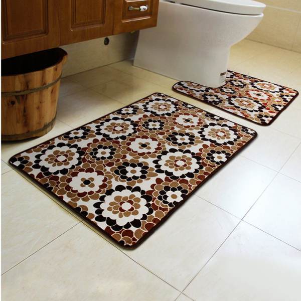 2pcs Set Absorbent Cotton Bath Pedestal Mat Toilet contour Rug Non Slip Washable Multicolor Flower - intl