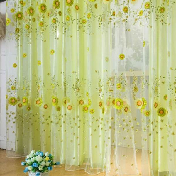 2Pcs Sunflower Room Window Curtains Door Sheer Voile Panel Drapes Scarfs Valances - intl