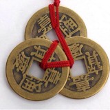 3 đồng xu cổ tết chỉ đỏ may mắn bỏ ví chiêu tài lộc