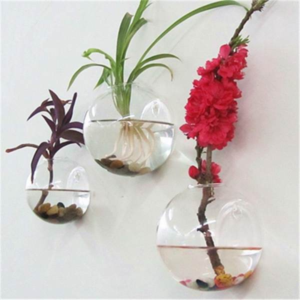 3 cái Hình Bán Nguyệt Treo Tường Bình Thủy Tinh Thủy Canh Terrarium Cá Vật Có Bình Hoa-quốc tế