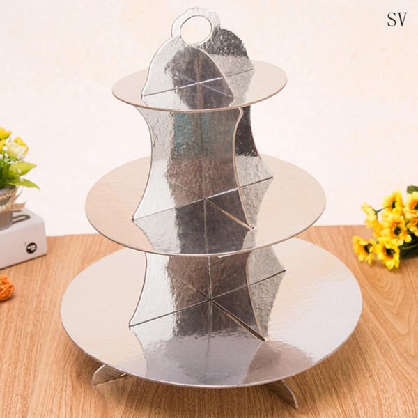 3 Tier Cardboard Cupcake Stand Plates Wedding Birthday Party Cake Muffin Holder Silver - intl