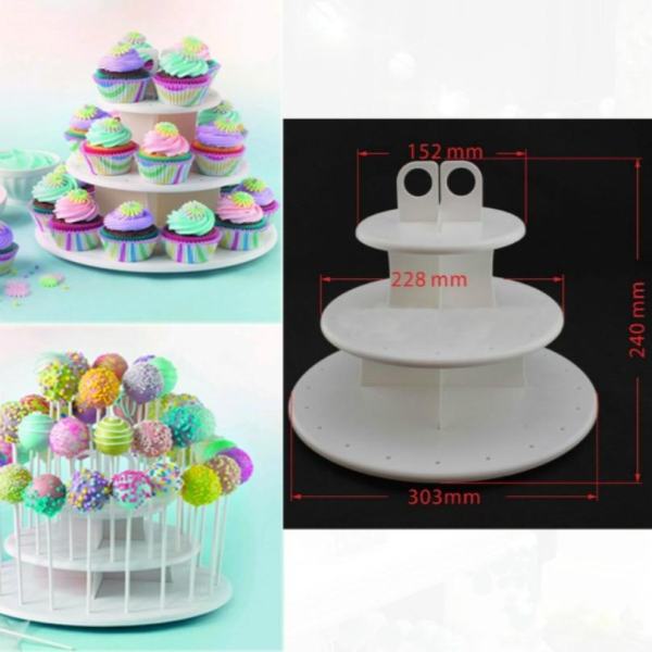 3 tầng Bánh Pop & Cupcake Chân Đỡ Tháp Lollipop Giá Đỡ Bánh (Kích Thước: Một Kích Thước, Màu Sắc: màu trắng)-quốc tế