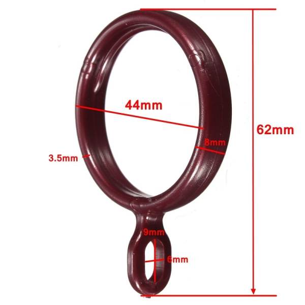 30PCS 44mm Plastic Curtain Pole Rod Drapery Voile Net Rings With Eyelet Red (Intl)