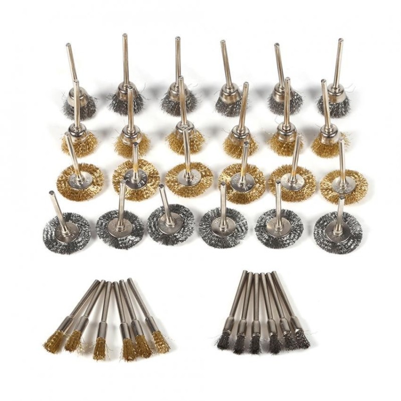 epayst 36pcs Brass Steel Wire Brush Set Pen Cup Wheel Shaped Polishing Cleaning Rotary Tools Full Kit