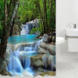 3D Thác Nước Thiên Nhiên Phong Cảnh Tắm Polyester Phòng Tắm Tiện Ích (Xanh Lá)-quốc tế