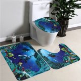 3pcs Bathroom Non-Slip Deep Sea Shark Pedestal Rug + Lid Toilet Cover + Bath Mat - intl