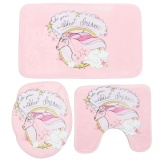 3Pcs/Set Bathroom Non-Slip Pink Horse Pedestal Rug+Lid Toilet Cover+Bath Mat Carpet Shower Pink - intl