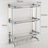 40 cm * 15 cm * 61 cm, Kệ Để Đồ Nhà Tắm, Ba Lớp Khăn Đựng Sữa Tắm, khăn 2 Tầng có Móc Treo Tường Đôi, Kệ Để Đồ Nhà Tắm, Thép không gỉ-quốc tế