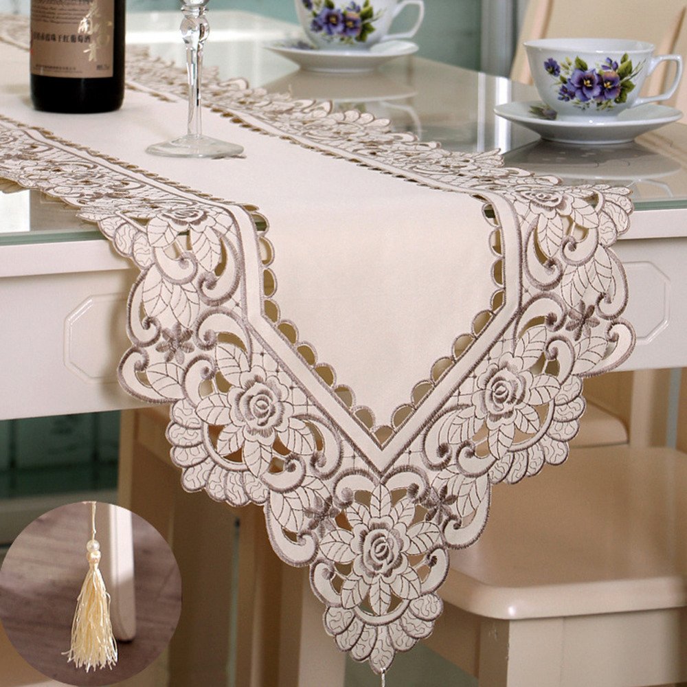 40x150 cm Chống Nước Openwork Thêu Bàn Chạy Bàn Vải Thương Mại Mục Vụ Cà Phê Hom Trang Trí Đám Cưới Sang Trọng Vàng- quốc tế