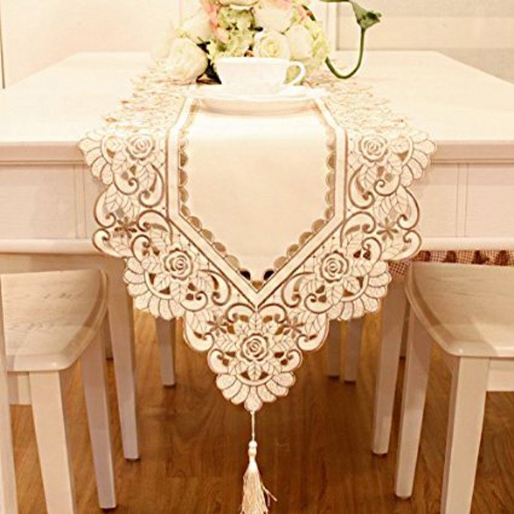 40x150 cm Chống Nước Openwork Thêu Bàn Chạy Bàn Vải Thương Mại Mục Vụ Cà Phê Hom Trang Trí Đám Cưới Sang Trọng Vàng- quốc tế