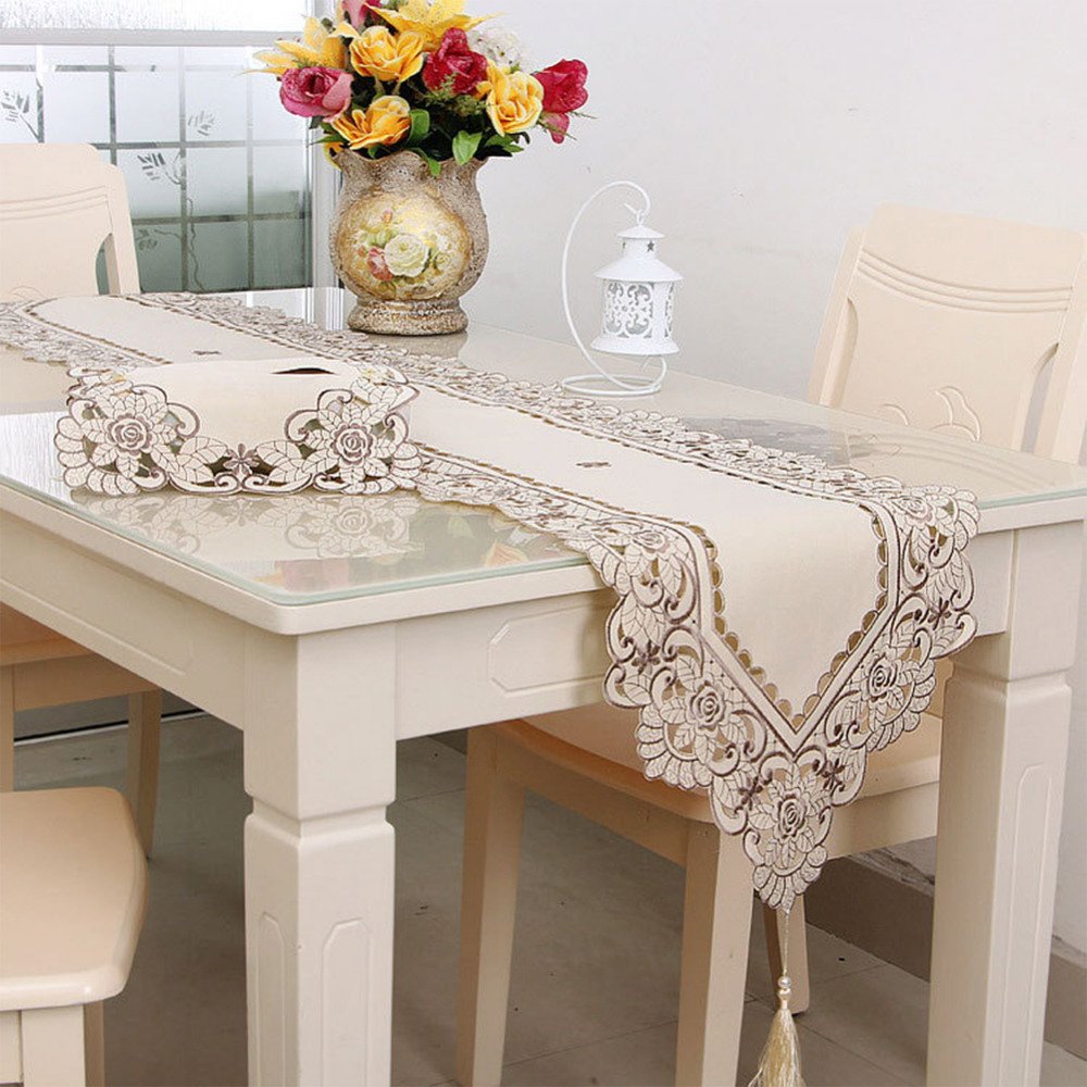 40x150 cm Chống Nước Openwork Thêu Bàn Chạy Bàn Vải Thương Mại Mục Vụ Cà Phê Hom Trang Trí Đám Cưới Sang Trọng Vàng- quốc tế