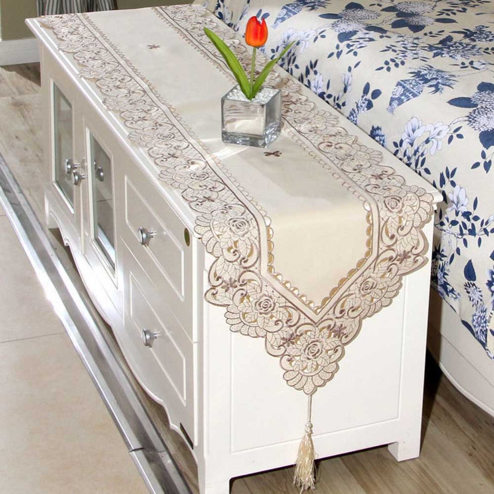 40x150 cm Chống Nước Openwork Thêu Bàn Chạy Bàn Vải Thương Mại Mục Vụ Cà Phê Hom Trang Trí Đám Cưới Sang Trọng Vàng- quốc tế