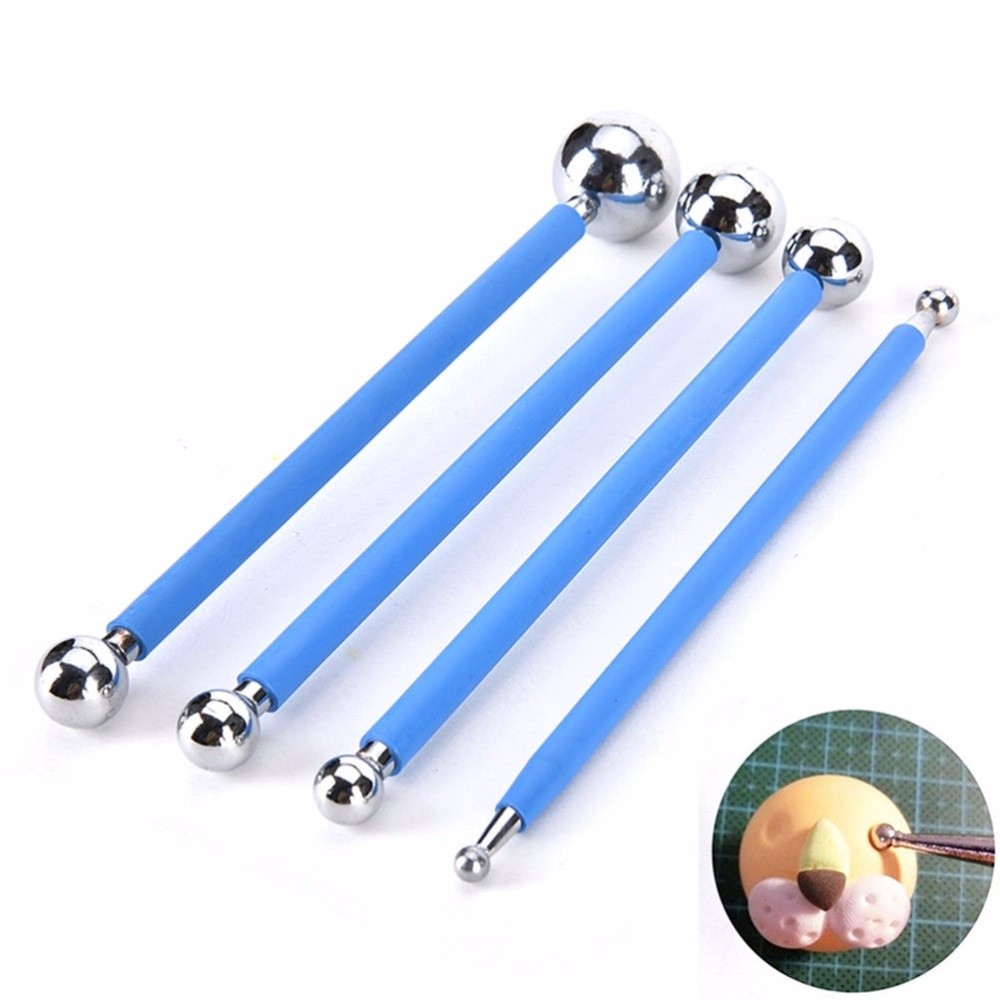 4pcs/Lot Sugarcarft Fondant Cake Decorating Kit Stainless Steel Molding Ball Sticks Kitchen Accessories Polymer Clay Tools,Blue - intl