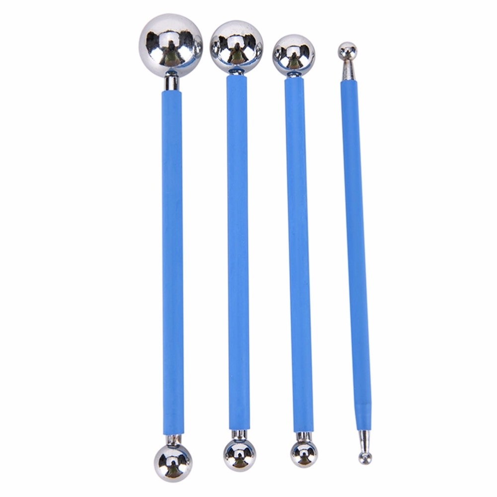 4pcs/Lot Sugarcarft Fondant Cake Decorating Kit Stainless Steel Molding Ball Sticks Kitchen Accessories Polymer Clay Tools,Blue - intl