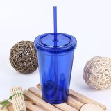 500mL Plastic Drinks Cup Liquid Beaker Lid + Straw for Party Iced Coffee Juice Blue - intl