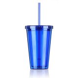 500mL Plastic Drinks Cup Liquid Beaker Lid + Straw for Party Iced Coffee Juice Blue - intl