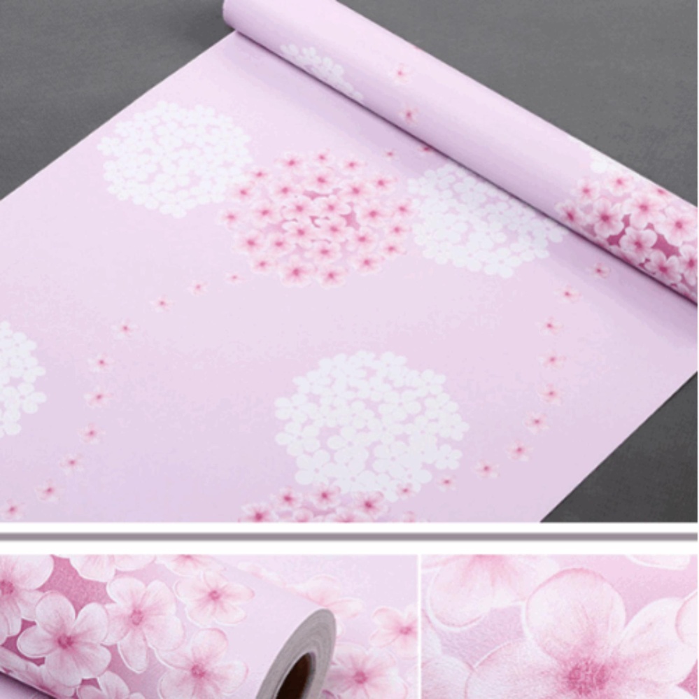 cuộn 5m decal giấy dán tường hoa chùm hồng khổ rộng 0.45m keo sẵn. Chất liệu PVC, không thấm nước, bền màu, không độc hại.