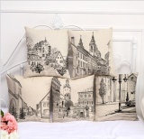 5PCS Buildings Pattern Cotton Linen Pillow Cover Sofa Cushion Throw Pillowcase Home Decor - intl