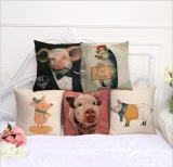 5PCS Pigs Pattern Cotton Linen Cushion Pillow Cover Pillowcase Home Decor - intl