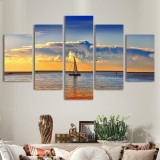5pcs Sea Sunset Sailboat Oil Painting Canvas Wall Art Printed Picture Home Decor - intl