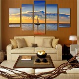 5pcs Sea Sunset Sailboat Oil Painting Canvas Wall Art Printed Picture Home Decor - intl