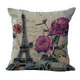 5PCS Seats Cushion Pillowcase Paris Eiffel Tower Pattern Pillow Cover Home Car Decor - intl