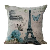 5PCS Seats Cushion Pillowcase Paris Eiffel Tower Pattern Pillow Cover Home Car Decor - intl