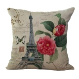 5PCS Seats Cushion Pillowcase Paris Eiffel Tower Pattern Pillow Cover Home Car Decor - intl