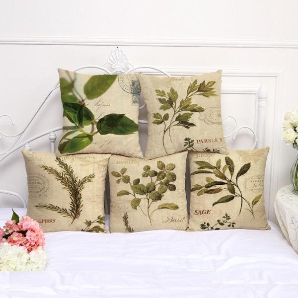 5PCS Sofa Chair Cushion Pillowcase Plants Leaves Pattern Cotton Linen Pillow Cover - intl