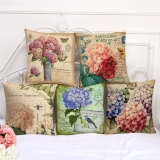 5PCS Sofa Chair Cushion Pillowcase Vintage Flowers Cotton Linen Pillow Cover Home Bay Window Decor - intl