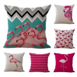 6PCS Outdoors Home Seat Chair Sofa Decor Cotton Linen Flamingo Printed Pillowcase Cushion Cover - intl