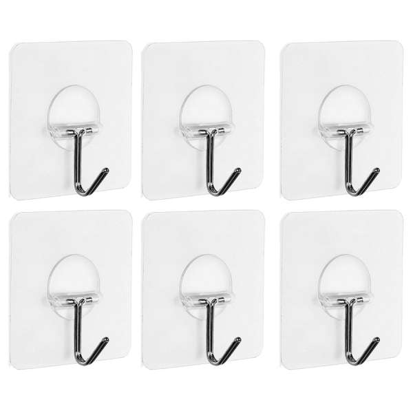 6pcs Reusable Durable Removable Transparent Adhesive Hooks Seamless Nail Free Sticky Hook Holder Organizer for Bathroom Kitchen Wall Door Ceiling - intl