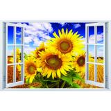 Tranh dán tường 3d cửa sổ hoa hướng dương binbin cs71