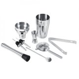 epayst 8Pcs Stainless Steel Cocktail Shaker Set Ice Tong Mixing Spoon Pourers Bar Tools