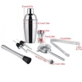 epayst 8Pcs Stainless Steel Cocktail Shaker Set Ice Tong Mixing Spoon Pourers Bar Tools