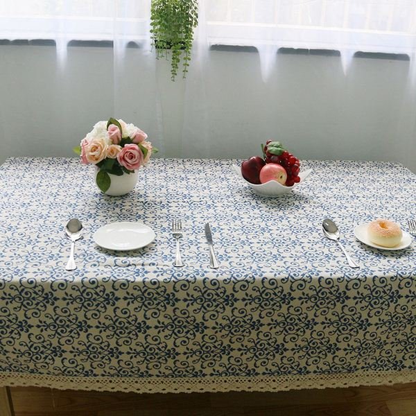 90*90cm Table Cloth with Lace Cotton Print Chinese Style Rectangular Dinning Tablecloths Cover Home Decor - intl