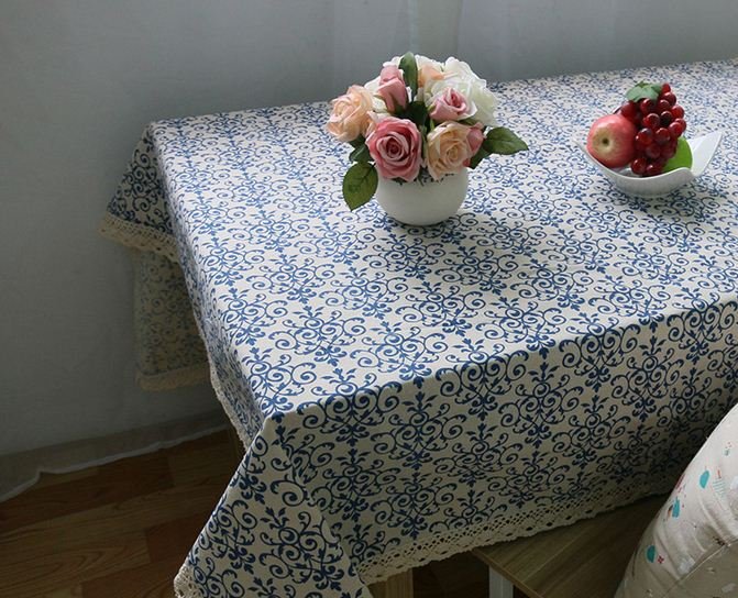 90*90cm Table Cloth with Lace Cotton Print Chinese Style Rectangular Dinning Tablecloths Cover Home Decor - intl