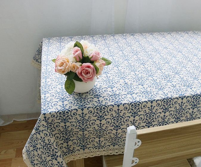 90*90cm Table Cloth with Lace Cotton Print Chinese Style Rectangular Dinning Tablecloths Cover Home Decor - intl