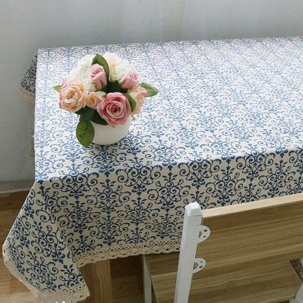 90*90cm Table Cloth with Lace Cotton Print Chinese Style Rectangular Dinning Tablecloths Cover Home Decor - intl