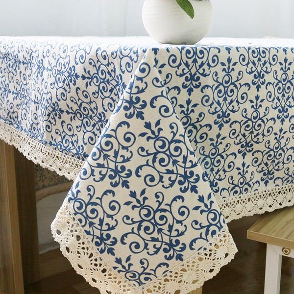 90*90cm Table Cloth with Lace Cotton Print Chinese Style Rectangular Dinning Tablecloths Cover Home Decor - intl