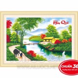 Tranh thêu chữ thập hồn quê-AL53375 KT:78x52cm làng quê vừa mộc mạc, giản dị lại vừa thể hiện vẻ đẹp thơ mộng, yên bình của làng quê