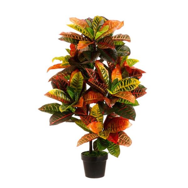 Nhân tạo 115 cm Croton Ngoài Trời UV Topiary Cây Bụi Cây Cọ Vật Có Nồi Bể Trượt Patin-quốc tế