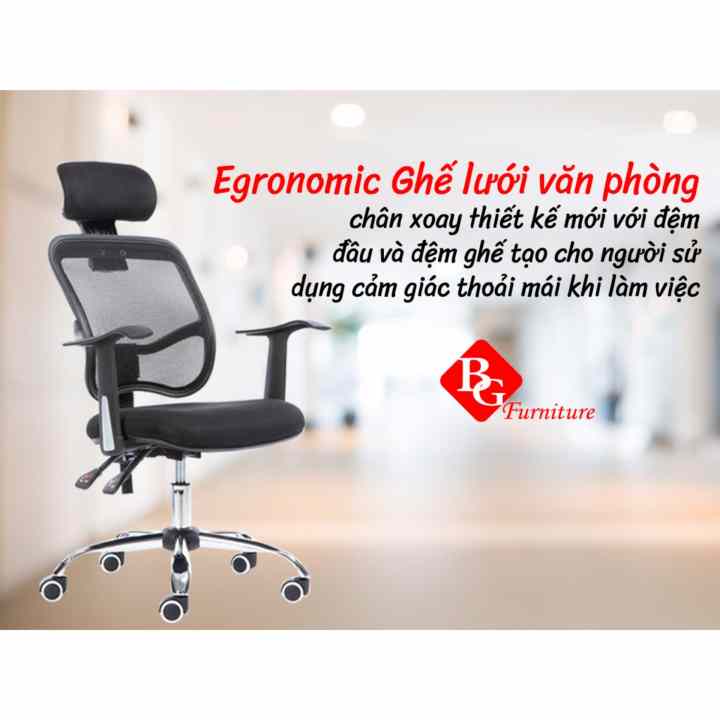 B&G Ergonomic Ghế Văn Phòng Chân Xoay H1-B (Đen )