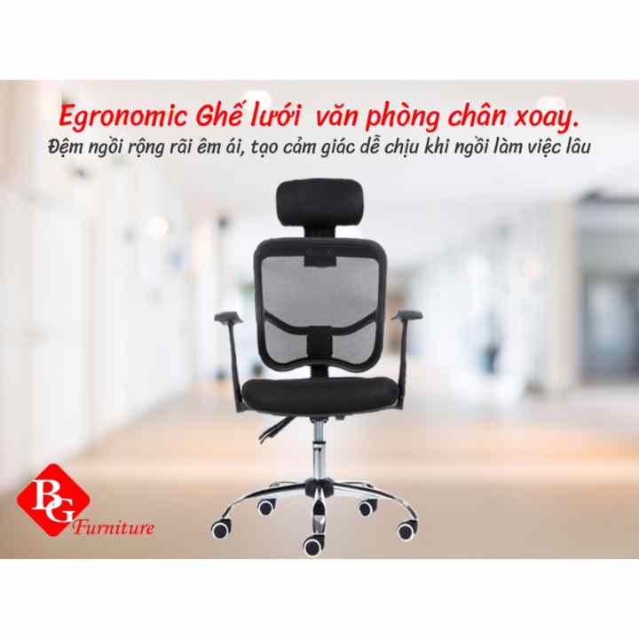 B&G Ergonomic Ghế Văn Phòng Chân Xoay H1-B (Đen )