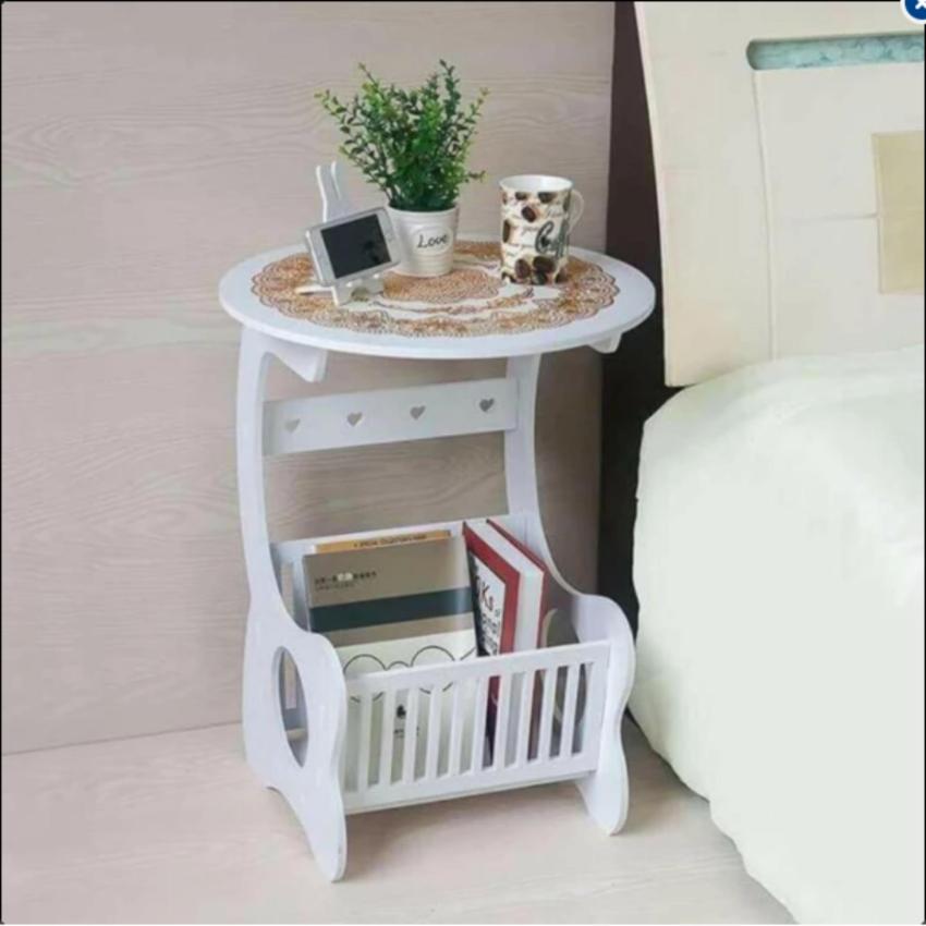 Bàn tròn để đầu giường sang trọng_(màu trắng)_size 50x37