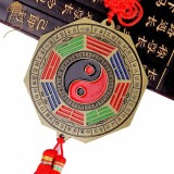 Gương Bát quái âm dương mặt sau hổ phù gương bát quái phong thủy có dây treo tâm kết