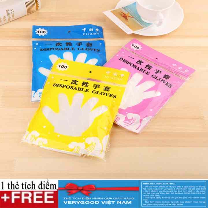 Găng tay nilon vệ sinh thực phẩm(100 cái) + Tặng kèm thẻ tích điểm Verygood
