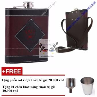 BÌNH ĐỰNG RƯỢU CCCP INOX LOẠI DẦY BỌC DA 1.5 LÍT (TẶNG PHỄU RÓT + CHÉN UỐNG RƯỢU INOX)